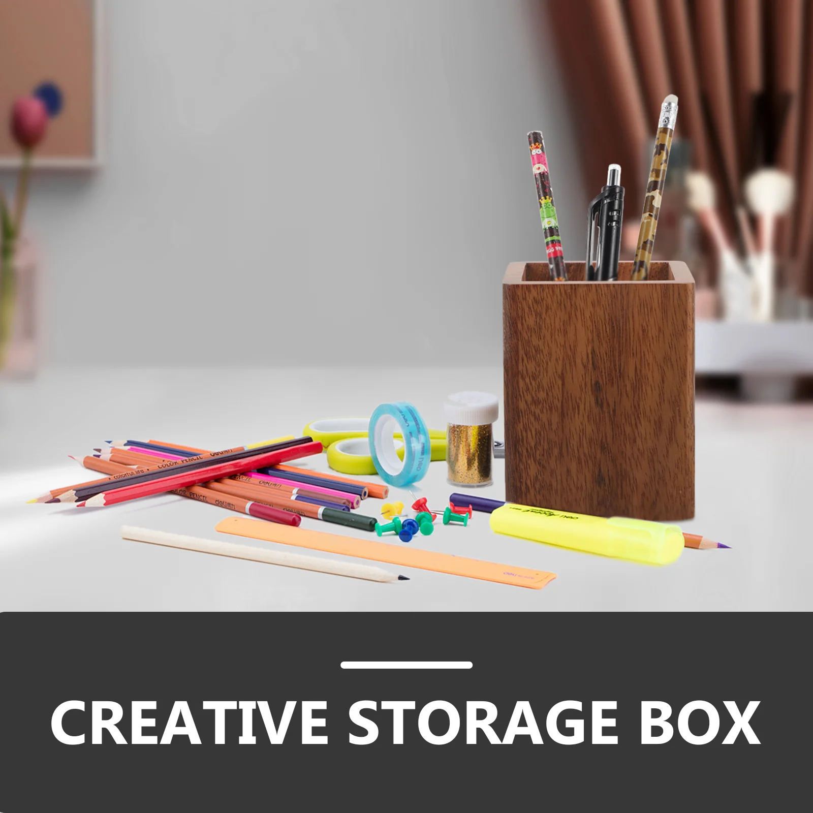 Ящик для хранения кистей макияжа деревянный держатель карандашей чашка стола