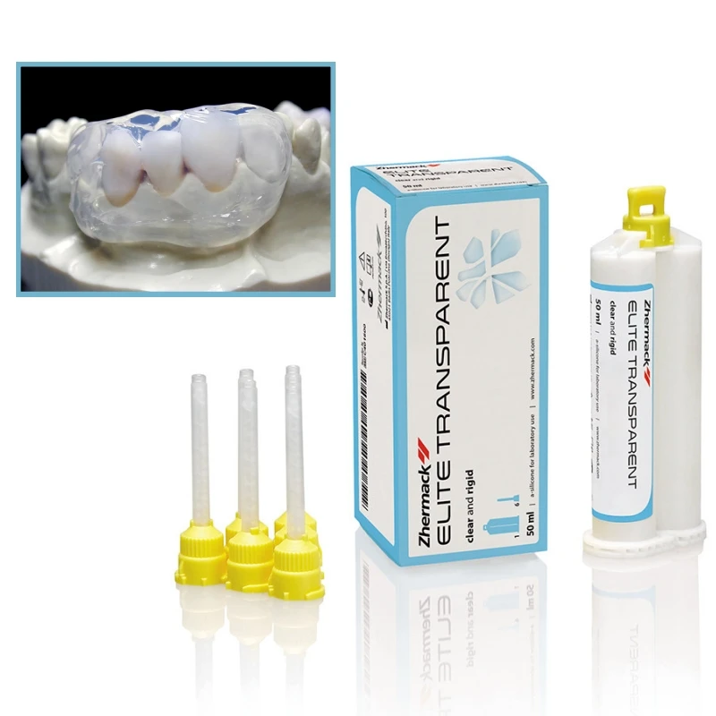 Фото Zhermack Elite Transparent Clear Rigid Dental Lab Silicone Dental Lab Model Duplicating Material 50ml Cartridge Kit №1