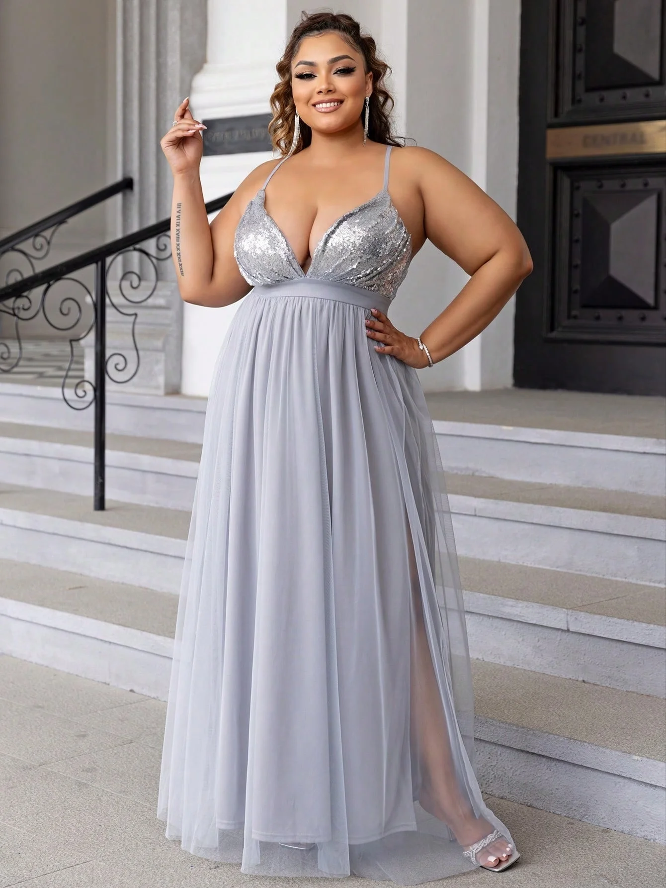 

Pofash Plus сетчатый лиф с блестками, верхнее платье на бретельках