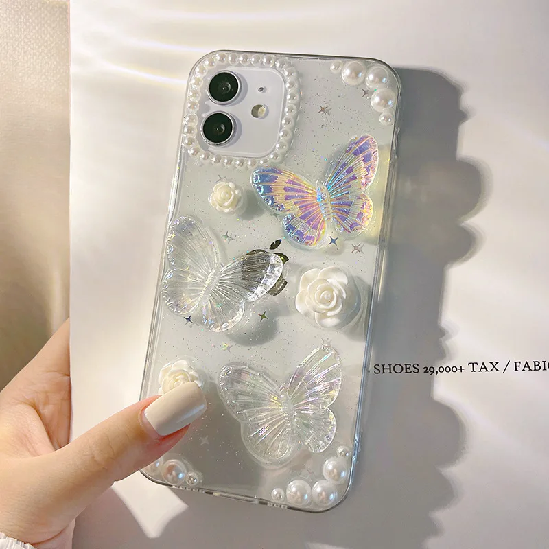 French Retro Stereo Butterflies Phone Case For Iphone 14 13 12 11 Pro Max X XR XSMAX 7 8 Plus SE TPU Case Cover New Products