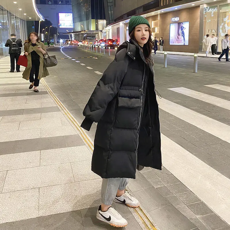 Long Down Cotton-padded Jacket Women 2023 New Korean Bread Coat Fashion Loose Thickened Cotton Coat Black Clothing Winter Purple