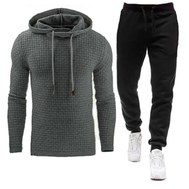 

Running Men Sweatsuits Suit 2 Piece Workout Hoodies Sets Hipster Jogging Plaid Jacquard Tracksuit Men Set