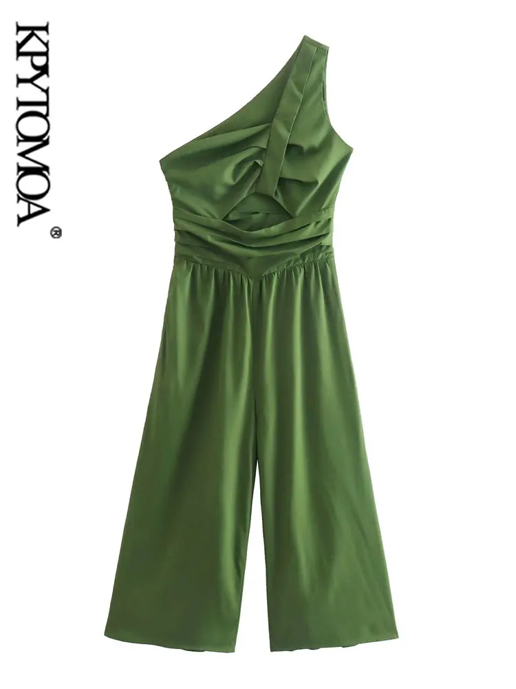 

KPYTOMOA женские модные комбинезоны с драпировкой спереди, винтажные Асимметричные женские Комбинезоны на одно плечо