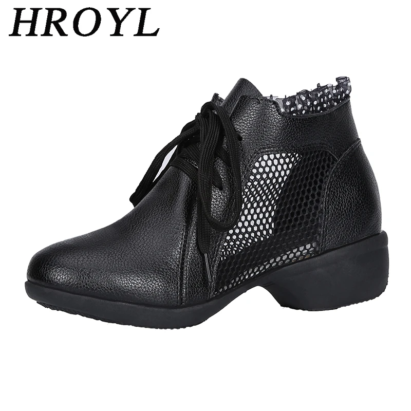 

HROYL Ballroom Dance Sneakers For Women Girls Ladies Ruffles Modern Jazz Latin Square Dancing shoes Boots Dropshipping