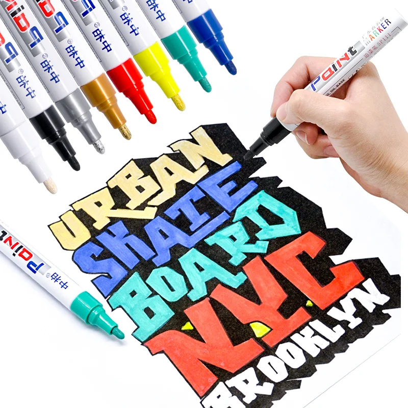 3mm Paint Pens Oil-Based Metallic Permanent Markers for Car Tire Rock Painting Stone Ceramic Glass Fine Point |