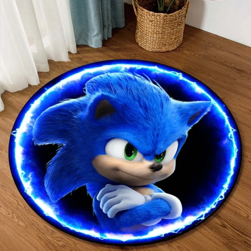 

3D Cartoon Sonic Round Area Rug Floor Mat Living Room Carpet Polyester Rug Mat Dropship