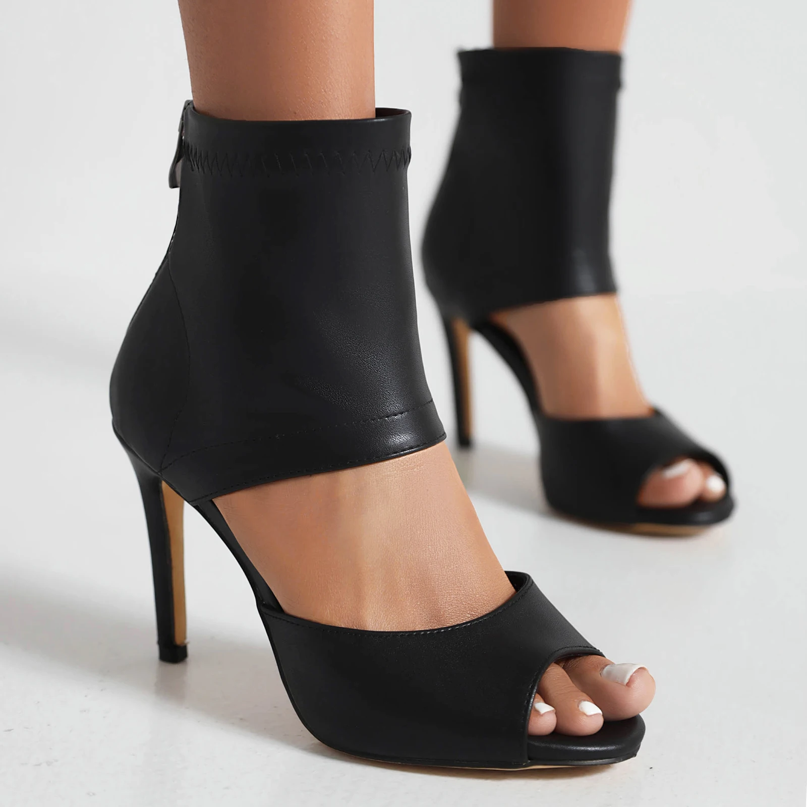 Sandals Boots Women Peep Toe Summer Shoes 2023 Leather High Heels Soft Comfortable Stable Pad Latin Tango Salsa Dance Stiletto