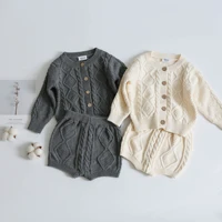 new fashion baby casual ribbed sweater set cotton kids knit cardigan shorts boys knitted 2pcs set solid children sweater suit