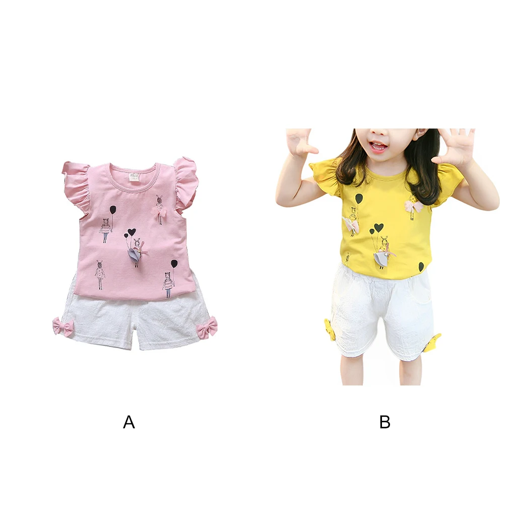 

2Pcs Clothes Set Outfit Ruffle Short Sleeve T-shirt Pant Suit Costume