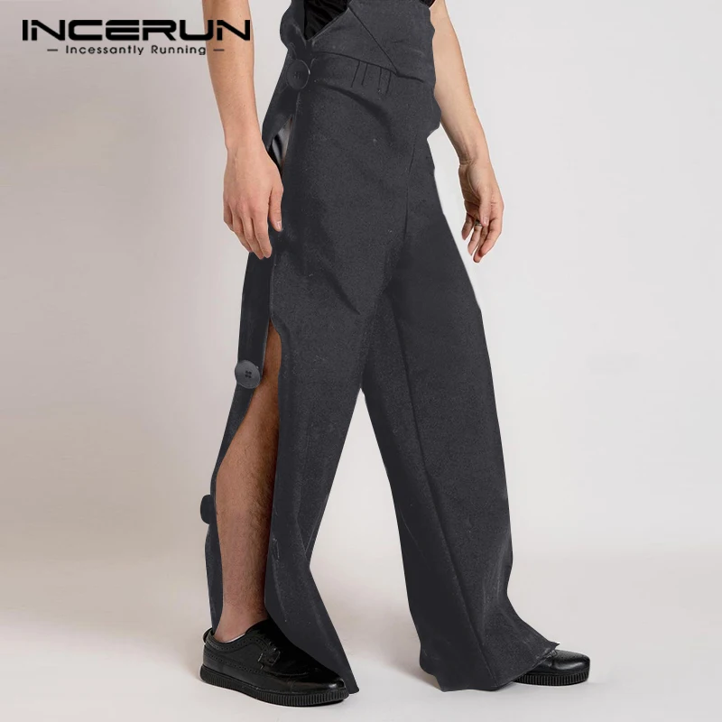 

Casual Simple Style Pants New Men Side Button High Waist Pantalons Fashion Male Well Fitting Wide Leg Trouser S-5XL INCERUN 2023