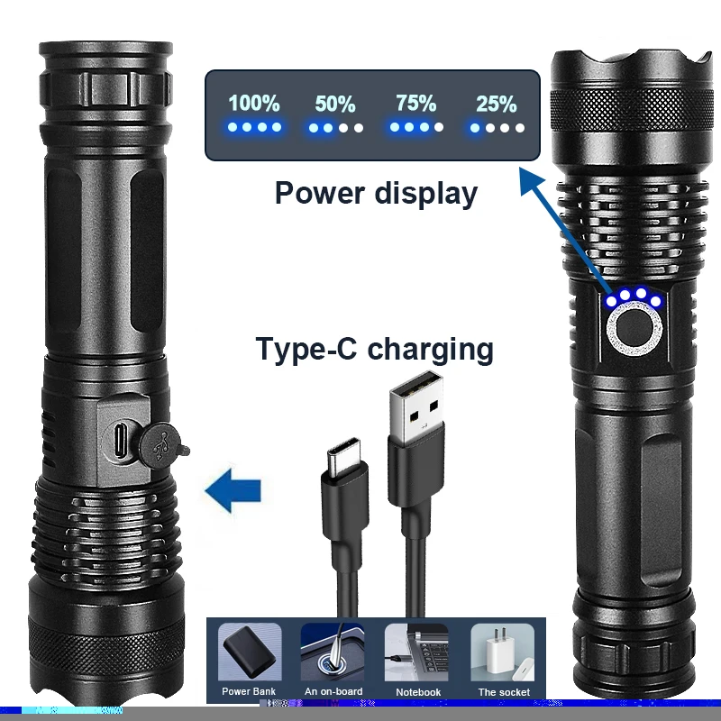 Светодиодный фонарик Super XHP360 36-ядерный перезаряжаемый фонарь белый лазерный