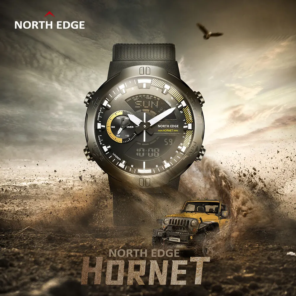 

NORTH EDGE HORNET Sports Men's Digital Smart Watch Running Military Army Waterproof 50M World Time Illuminator Wristwatch