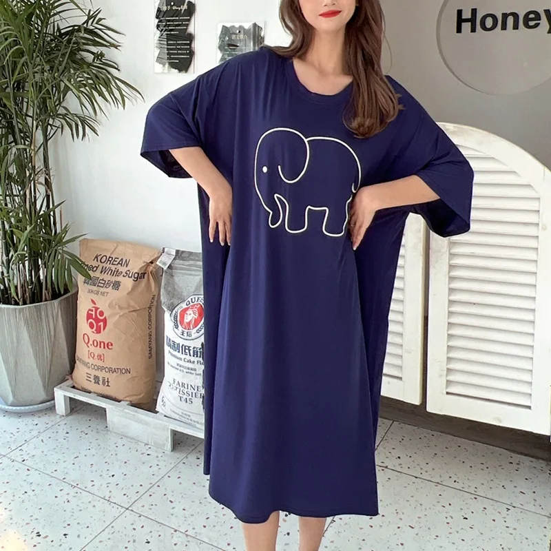 Ночная сорочка женская из модала модная длинная свободная рубашка в Корейском