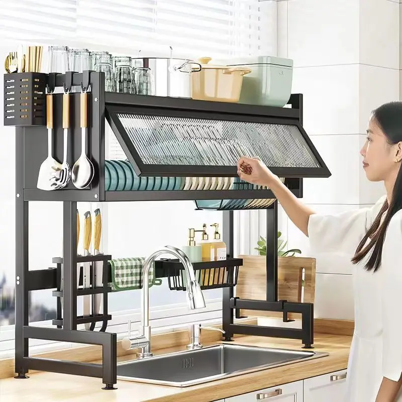 

65-105cm Kitchen Sink Dish Drying Rack Over The Sink Dish Drain Rack Utensil Holder Double Sink Stainless Steel Kitchen Storage