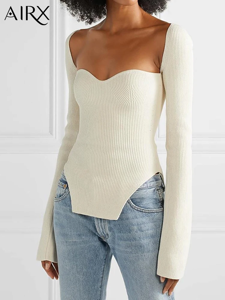 

Женский трикотажный свитер с квадратным вырезом, на осень/зиму