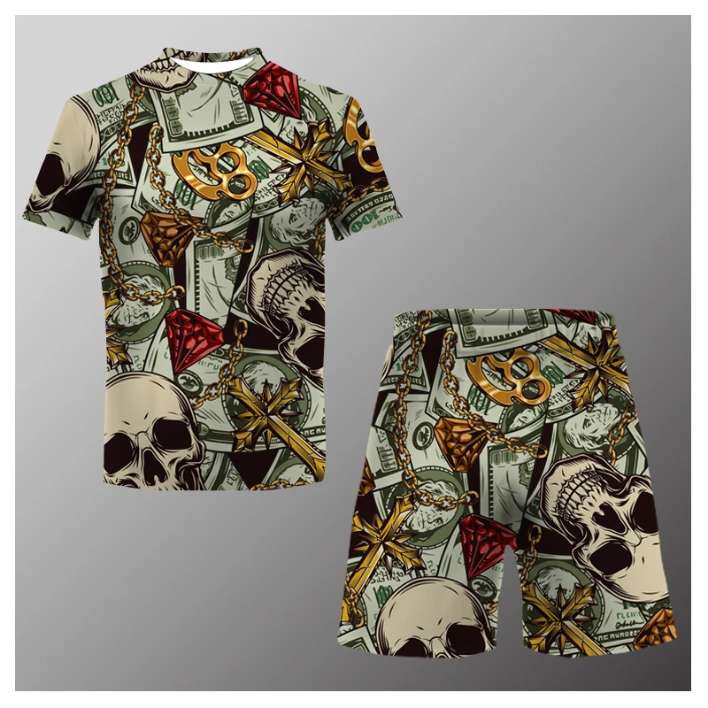 Summer Men's Dollar T-shirt Shorts Set Sportswearcasual Casual Fashion Jogging Suit Outdoor Clothing Men's Streetwear