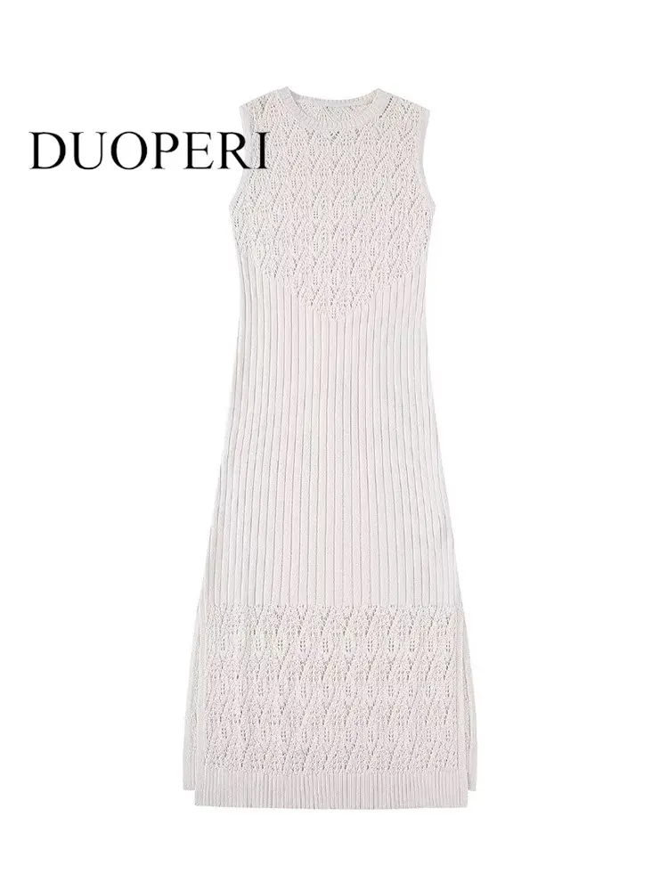 

Женское трикотажное платье-миди без рукавов с круглым вырезом