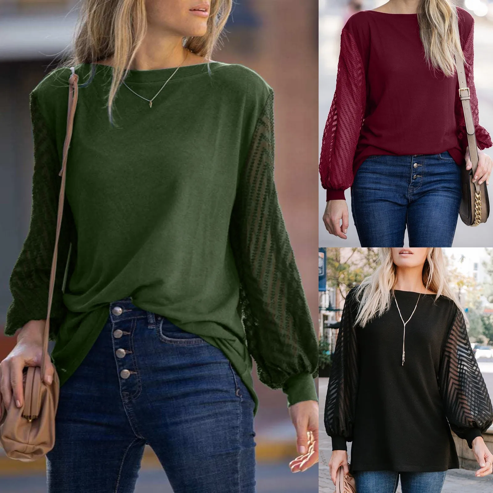 

Women Loose Thin Solid Color Stitched Sleeve Mesh Long Sleeve Top Weightlifting Long Sleeve Shirts