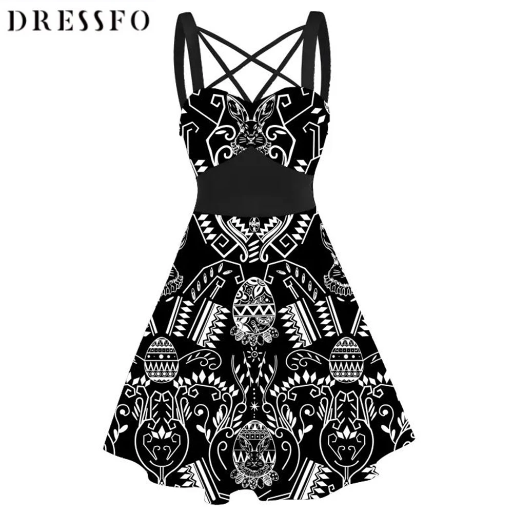 

Dressfo Women Dress Criss Cross Rabbit Egg Easter Cami Dress High Low Self Belted Wrap Maxi Fashion Sleeveless Dress