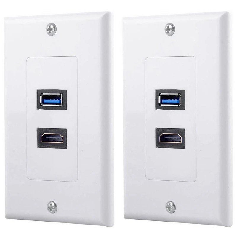 

2 шт., удлинитель для розетки с 2 портами HDMI + USB 3,0