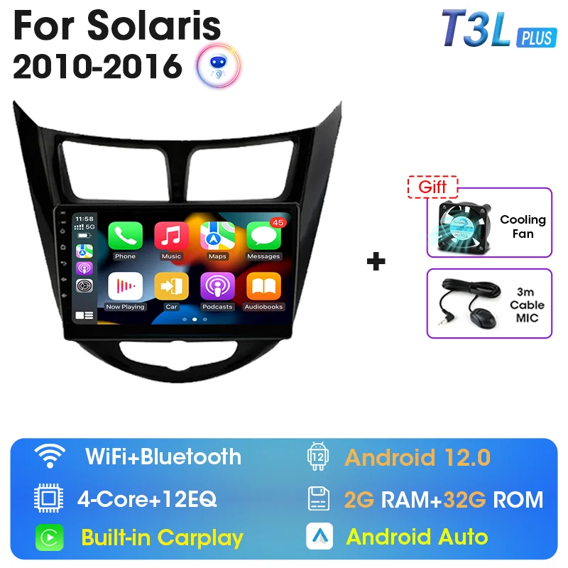 2 din Android 12 Автомобильный радиоприемник для Hyundai Solaris Verna Accent 1 2010-2016 Мультимедийный видеоплеер Навигация GPS 4G DVD Головное устройство