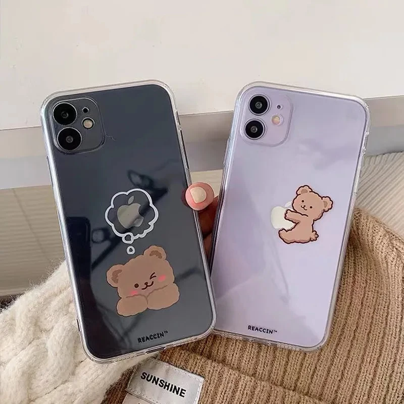 

Cute and Funny Creative Cartoon Bear Transparent Silicone Phone Case for iPhone 7 8 Plus Xs Max XR 11 12 13 Pro Max Case