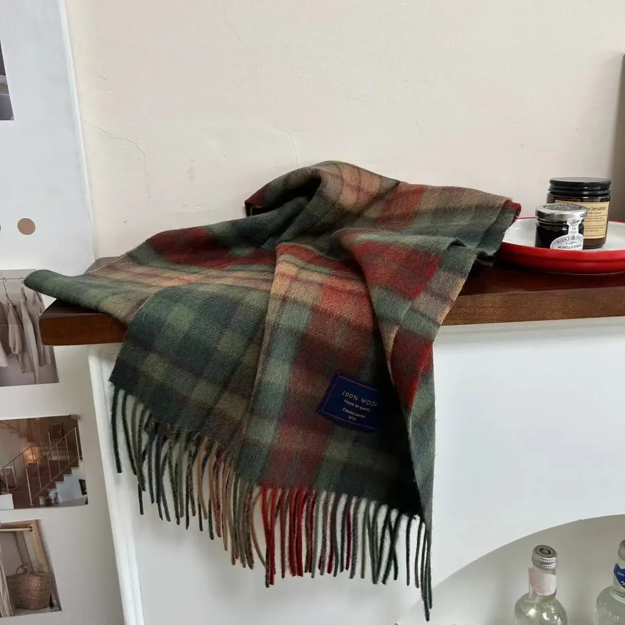 Универсальный Зимний клетчатый шарф из 100% шерсти теплый кашемировый