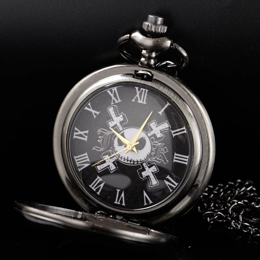 

Halloween Theme Pocket Watch Pre Christmas Nightmare Mask Men's FOB Chain Watch Vintage Steam Punk Pendant Necklace Gift