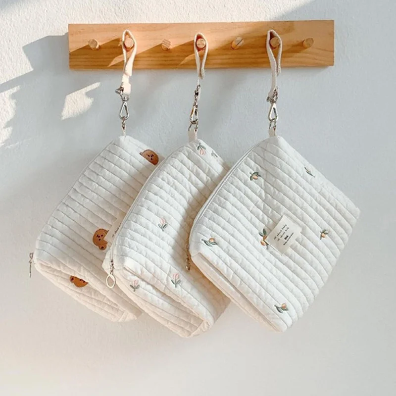 

Organizer Bag Cotton Cute Bear Mom Embroidery Mommy Single Bag Zipper Newborn Baby Diaper Bag Nappy Travel Stroller Storage Bag