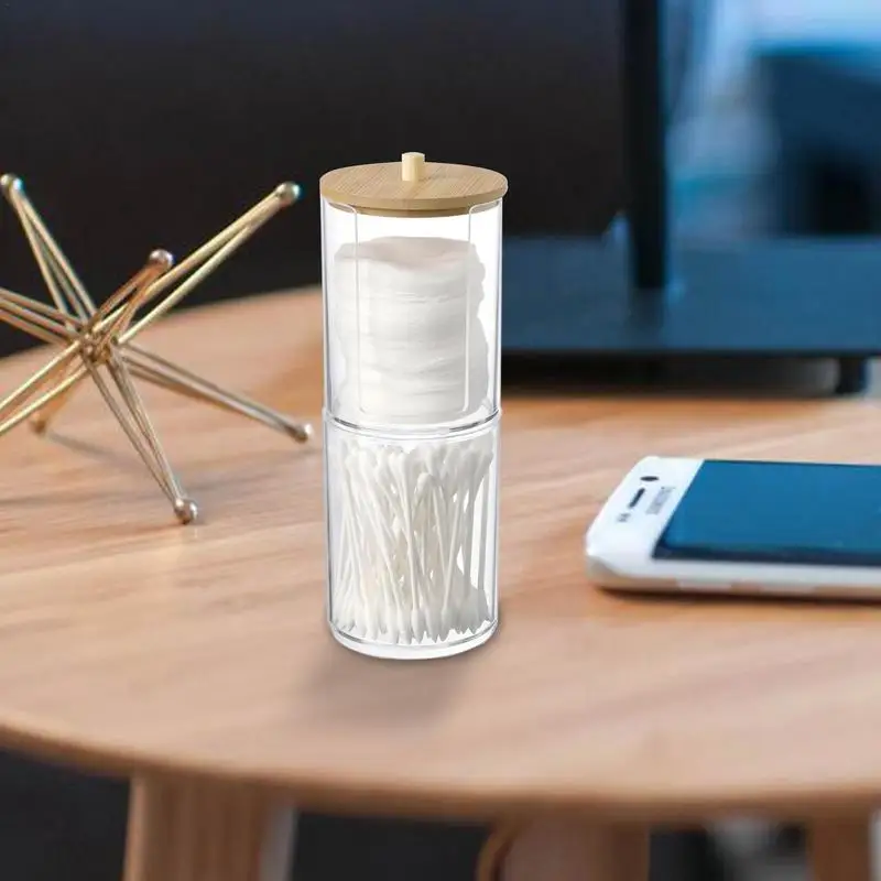 

Cotton Ball Swabs Dispenser Apothecary Jar Large Storage Space Organizer With Brown Bamboo Lids Bathroom Containers