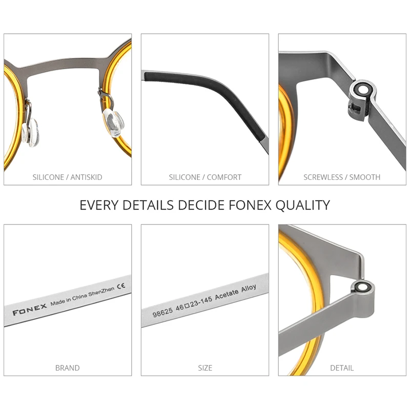 Мужские и женские круглые очки из ацетата без винтов
