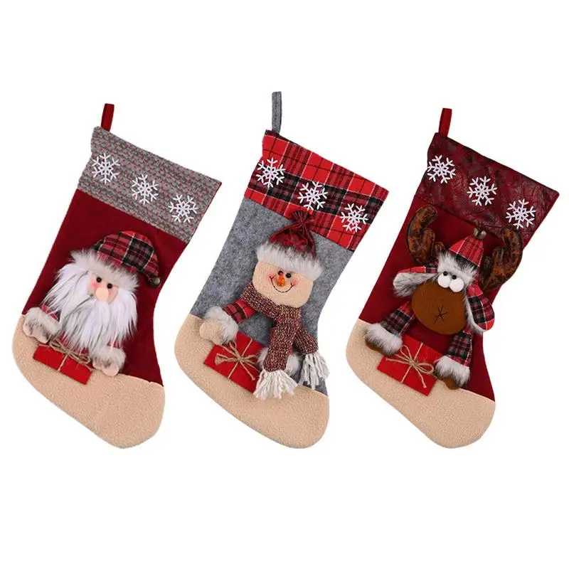 

Christmas Tree Stockings 18in Felt Craft Big Christmas Stocking With Lanyard Snowman Santa Claus Elk Fireplace Decor Stocking