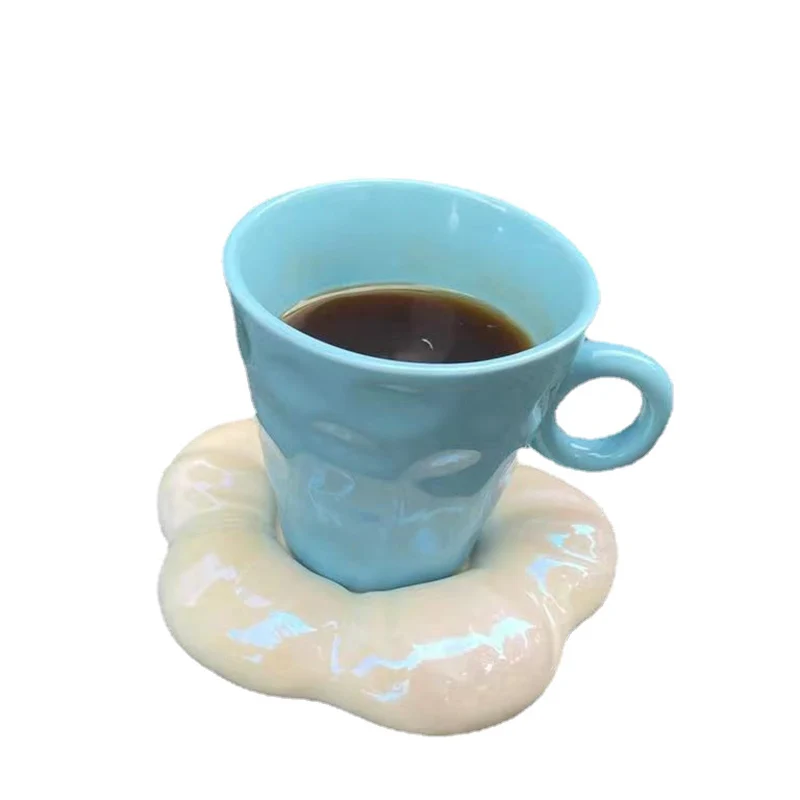 

Керамические кружки Ins в скандинавском стиле, набор кофейных чашек, красивые чайные кружки с голубым небом, тарелка, креативная посуда для н...