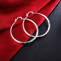 3456cm big 925 stamp silver color circle hoop earrings high quality fashion jewelry christmas gift wedding earring for women