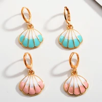 fashion dangle earrings enamel drip oil alloy colorful shell shape girls summer sweet pendant hoop earring vintage party jewelry