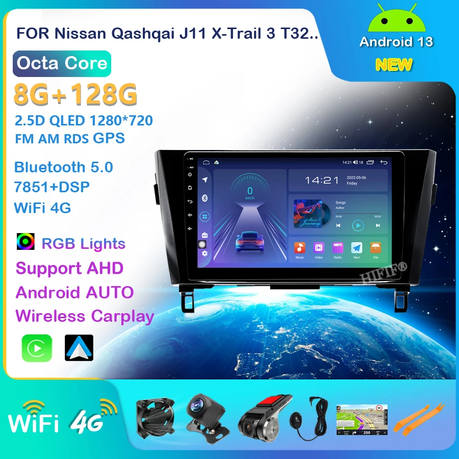 4 + 64G carplay android авто радио coche con pantalla для Nissan Qashqai j11 j10 X-Trail 2013-2017 2 din авторадио GPS T
