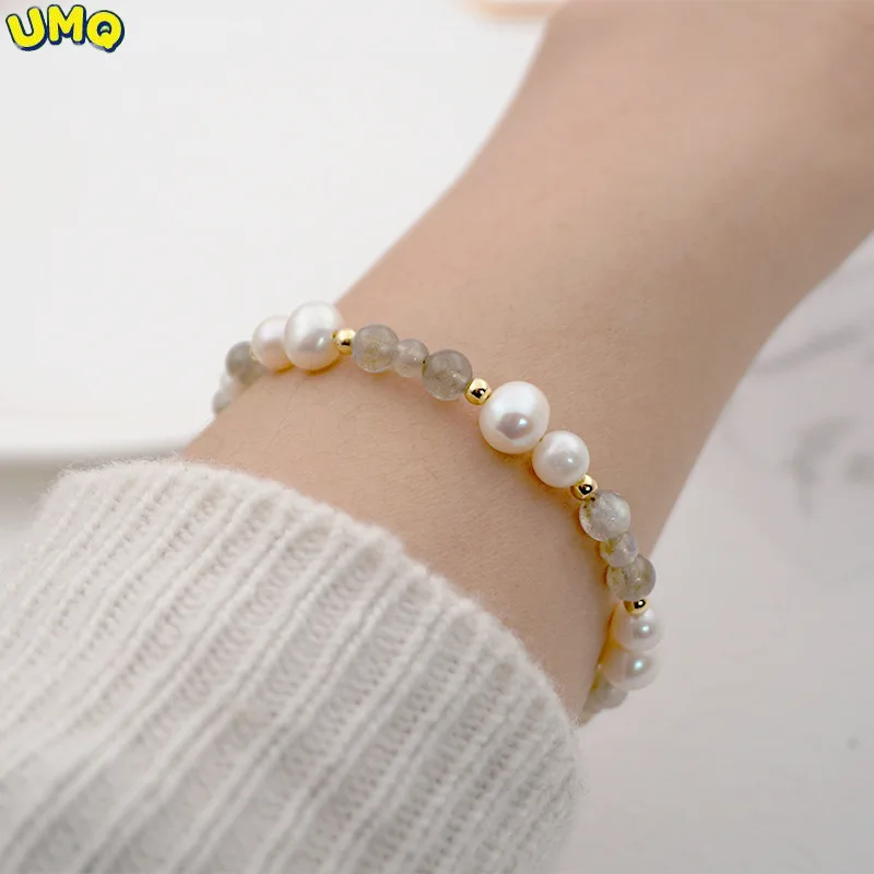 

UMQ 2022 New Freshwater Pearl Bracelet Women's Design Sense Ins Windy Tea Crystal Hand String Bead Handpiece