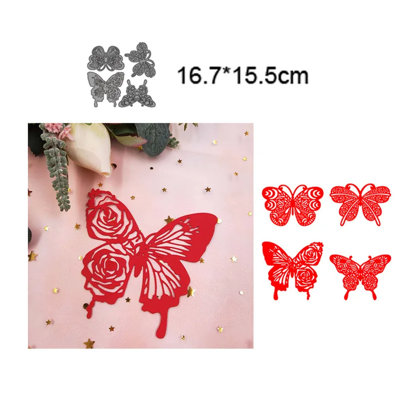 

Four Butterflies Set Metal Dies Cutting Template for Embossing DIY Scrapbooking Paper Album Gift Cards Making New Stencil Craft