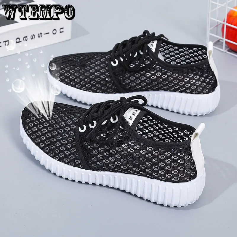 WTEMPO Breathable Mesh Shoes Summer Hollow Out Sports Shoes Lightweight All-match Running Footwear Lace-up Sneakers Wholesale