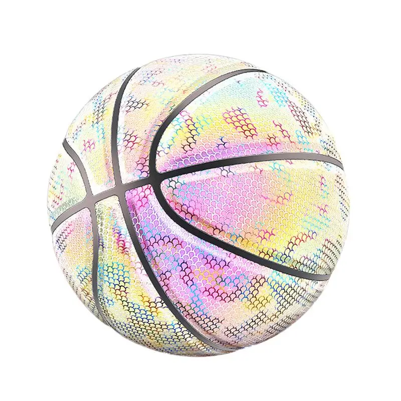 

1Pc Fish Grain Pattern Luminous Basketball Ball PU Basketball with 1 Pc Mesh Bag 2 Pcs Gas Pin for Adults Outdoor Night Training