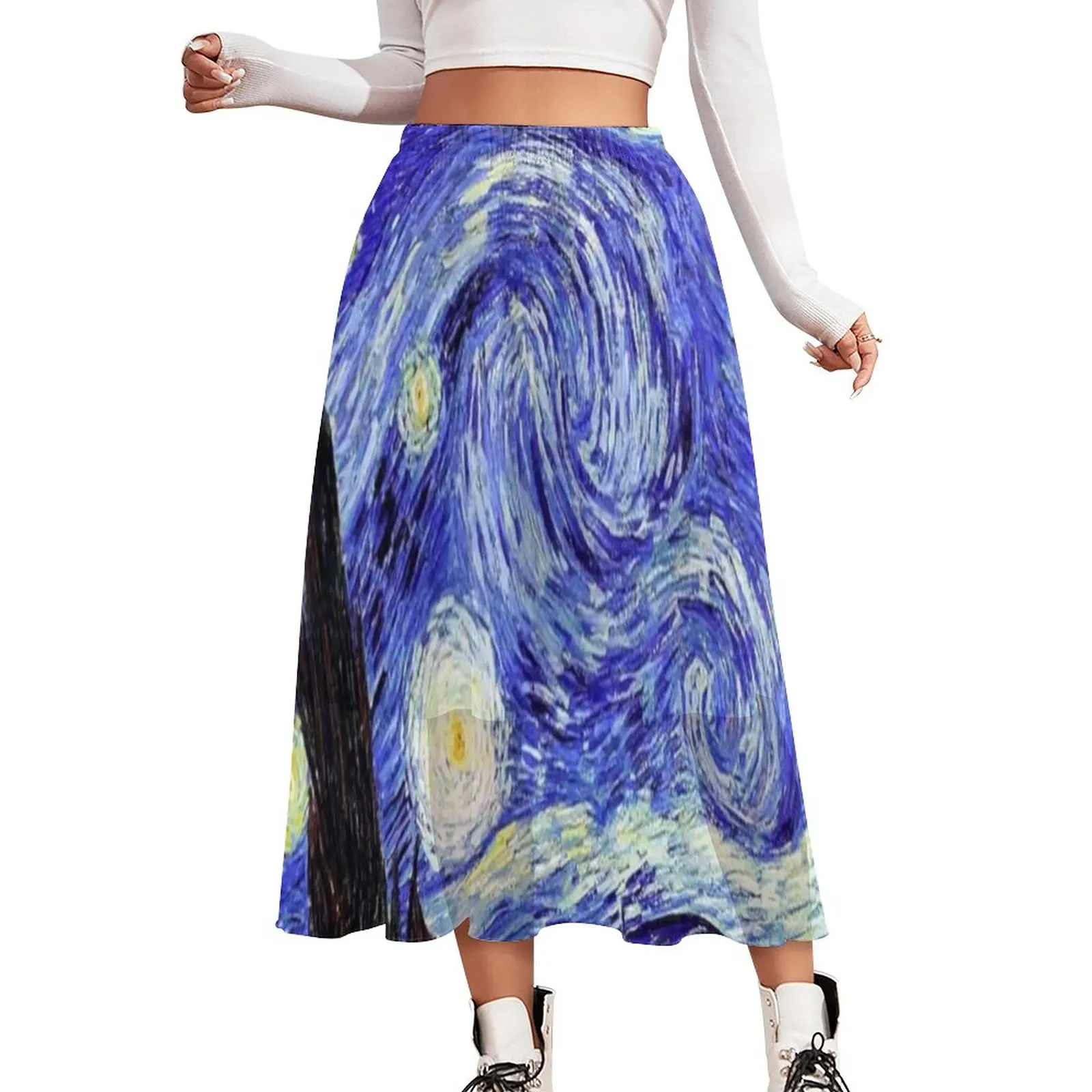 

Van Gogh Mountains Skirt Female Starry Night Cute Boho Skirts Pattern High Waist Street Fashion A-line Skirt 2XL 3XL 4XL