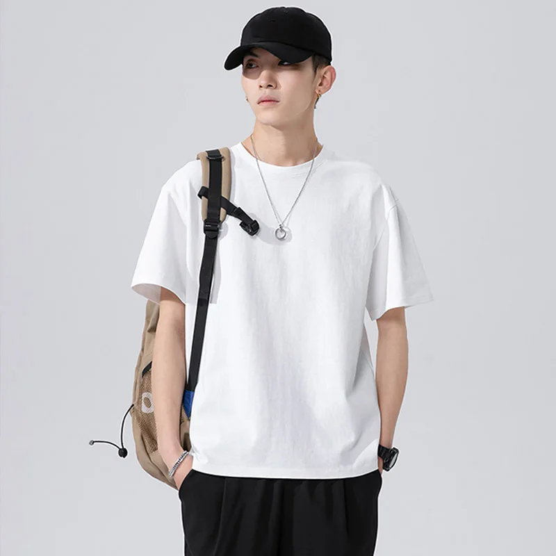 

2021 Summer New Mens T Shirts Basic 100% Cotton Soft Short Sleeve Tops Tees Black White Gray Yellow