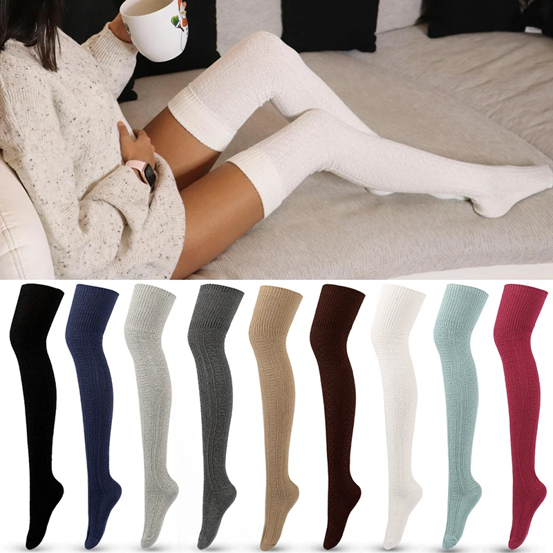 

Hot Women Long Stockings Girls Over Knee Long Thigh High Knitting Socks Plus Size Overknee Socks Knitting Warm Wool Stocking