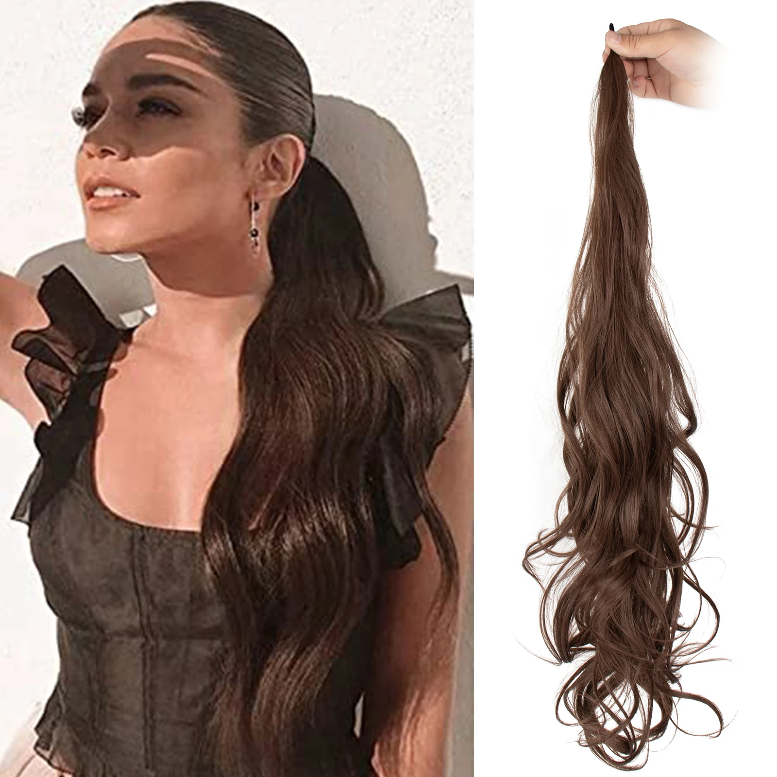 

32 Inch Flexible Wrap Around PonyTail Extension Long Curl Synthetic Ponytail Wavy Pretty Hair Ponytail Women's Wig