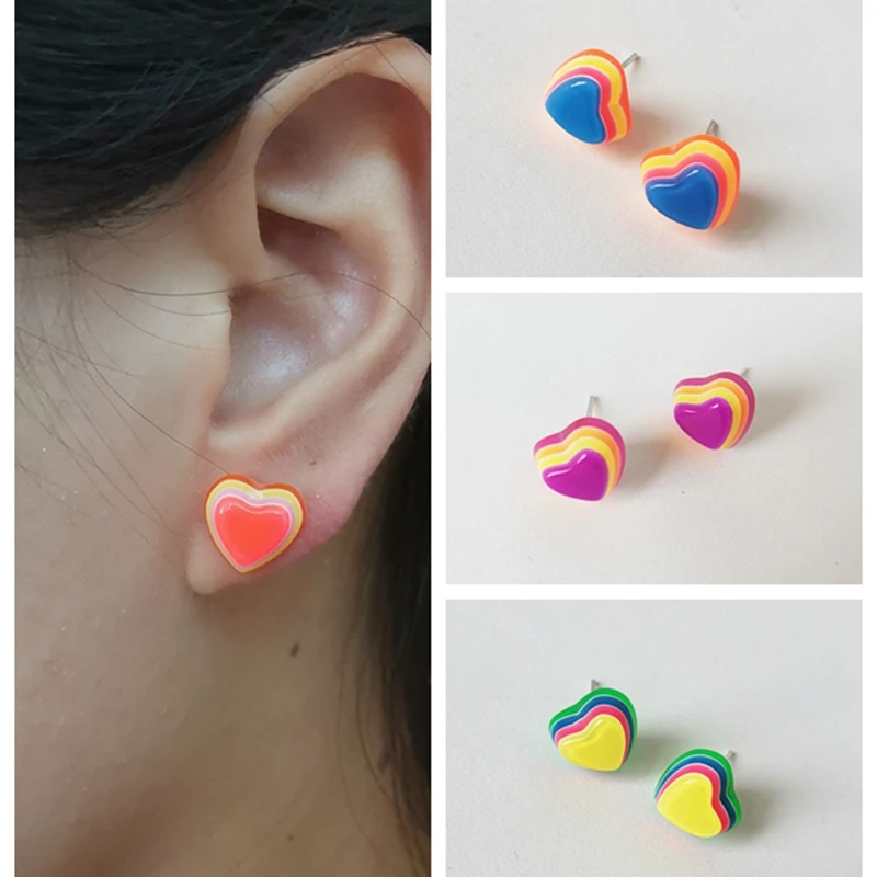 

Lost Lady Resin Multicolor Heart Stud Earrings For Women Fashion Simple Girls Birthday Party Gift Jewelry Wholesale Direct Sales