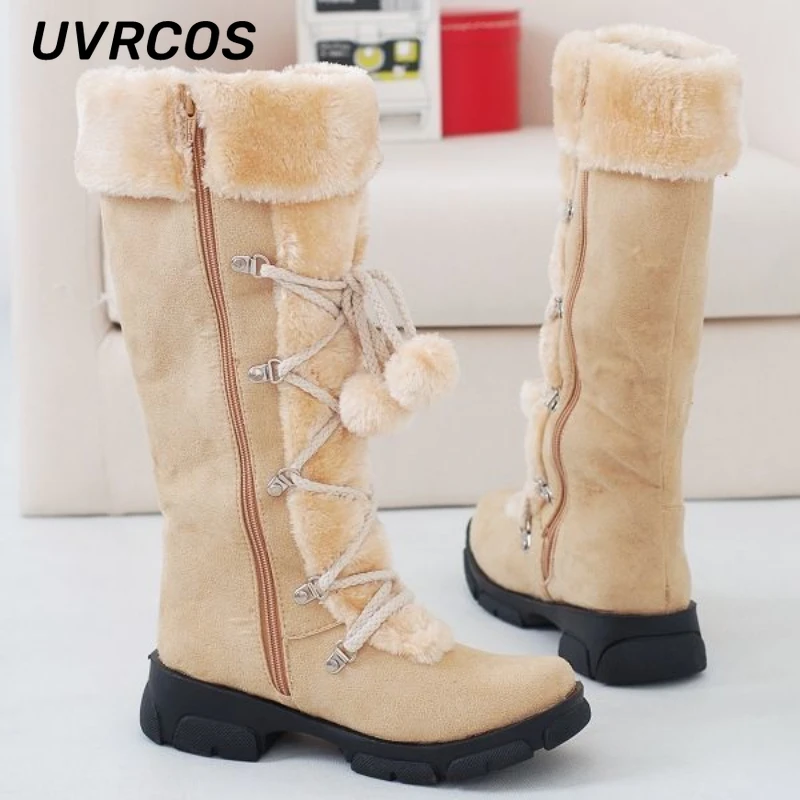 Thick-heeled Thick-soled High Boots Warm Snow Women Lace-up Thickened Comfortable Cotton 2022 Winter New Arrivals