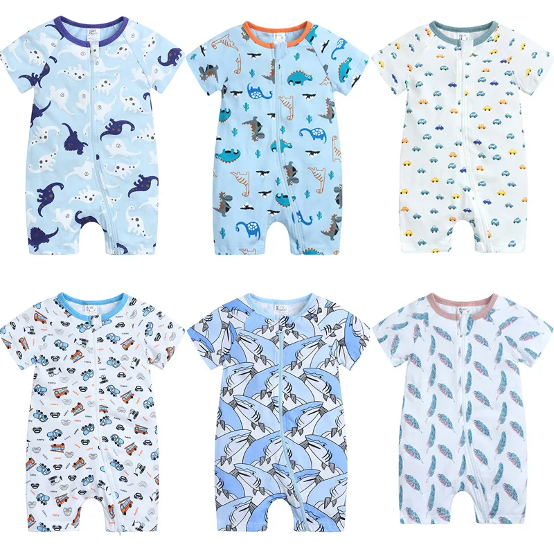 2023 Short Sleeve Baby Rompers Animal Dinosaur Print Baby Boy Clothes Jumpsuit Summer Onesie Infant Baby Girls Newborn Clothings