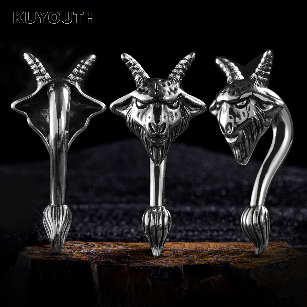 

KUYOUTH Fashion Stainless Steel Goat Head Ear Weight Hanger Body Jewelry Earring Piercing Gauges Expanders Stretchers 8mm 2PCS