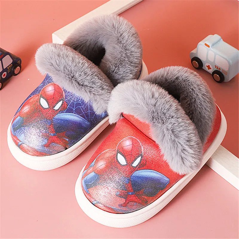 

Disney Spiderman Home Slippers plush Designer Kids plaform Warm Shoes Slip on Baby Boys Shoes Child Flats