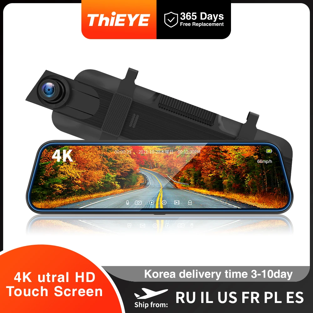 ThiEYE 4K Car Dvr Mirror Dash Cam Dual Lens Touch Screen GPS Navigation rear view camera Full Hd 1080P Rearview Drive Recorder